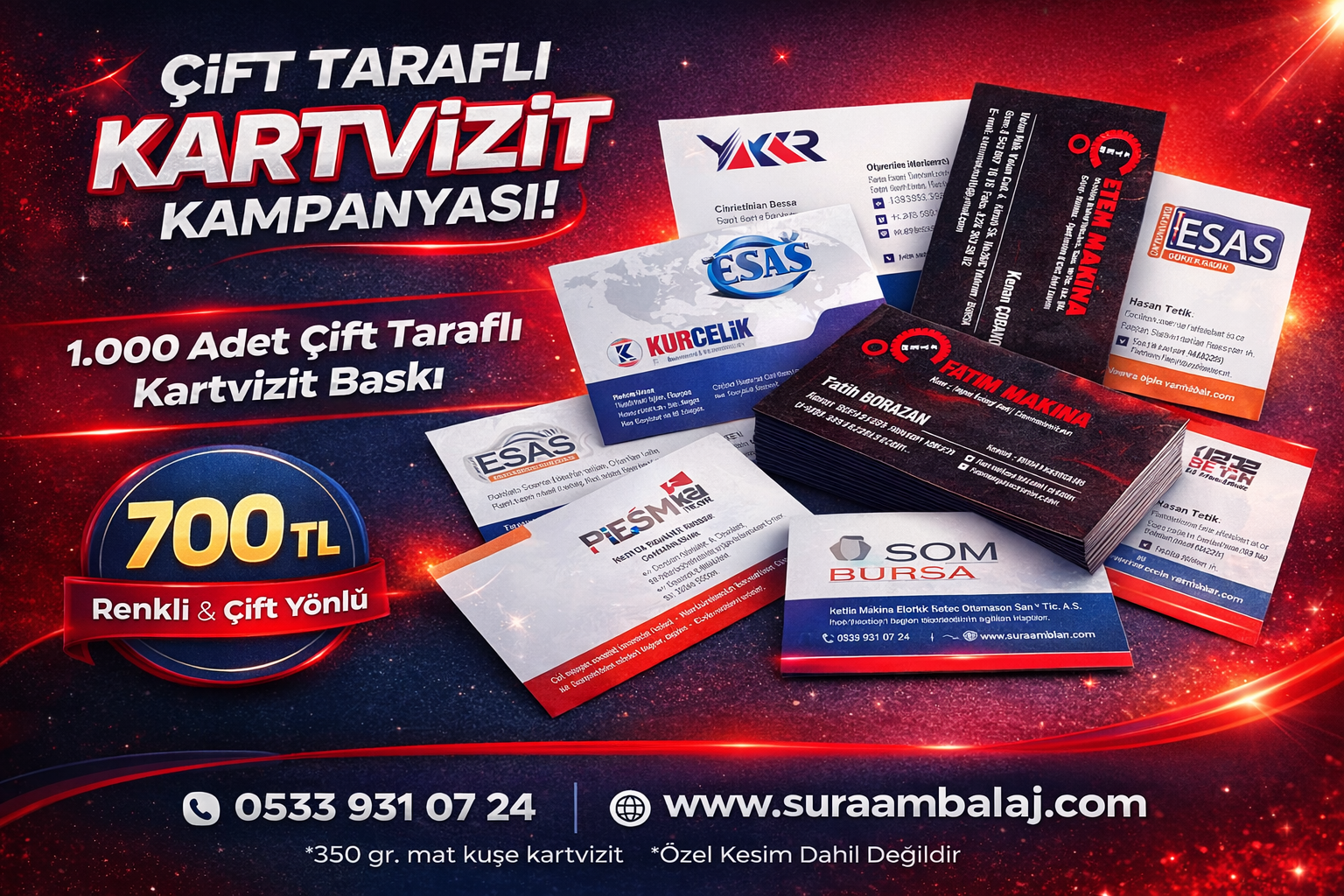 1000 Adet Çift Yön Kartvizit 700 TL