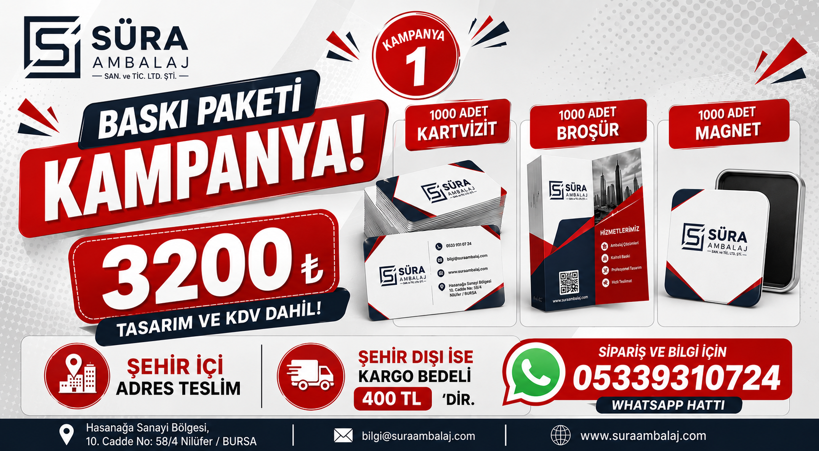 1000 er  Adet Kartvizit+Broşür+Magnet  3200 TL