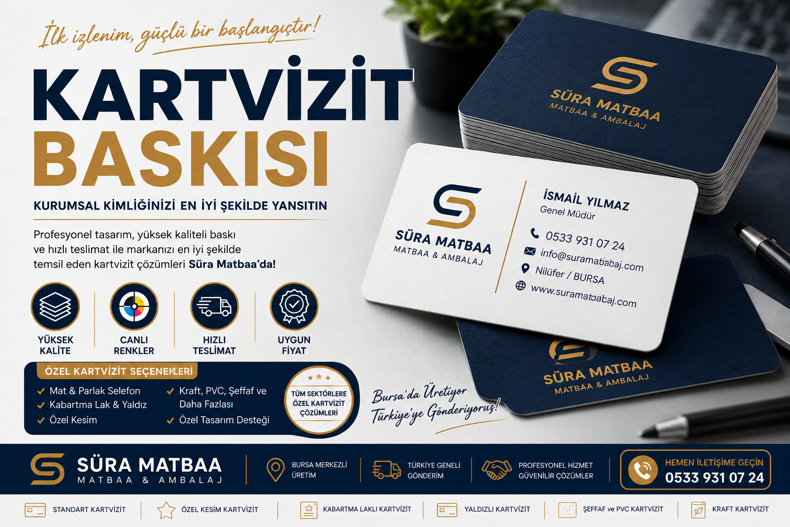 Kartvizit Baskısı Bursa | Kurumsal Kartvizit Baskı Hizmeti | Süra Matbaa  Zümrütevler Mah 